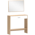 Console meuble + miroir, table console étroite avec tiroir et étagère, style moderne, 91,5 x 27,9 x 85,5 cm, chêne-0