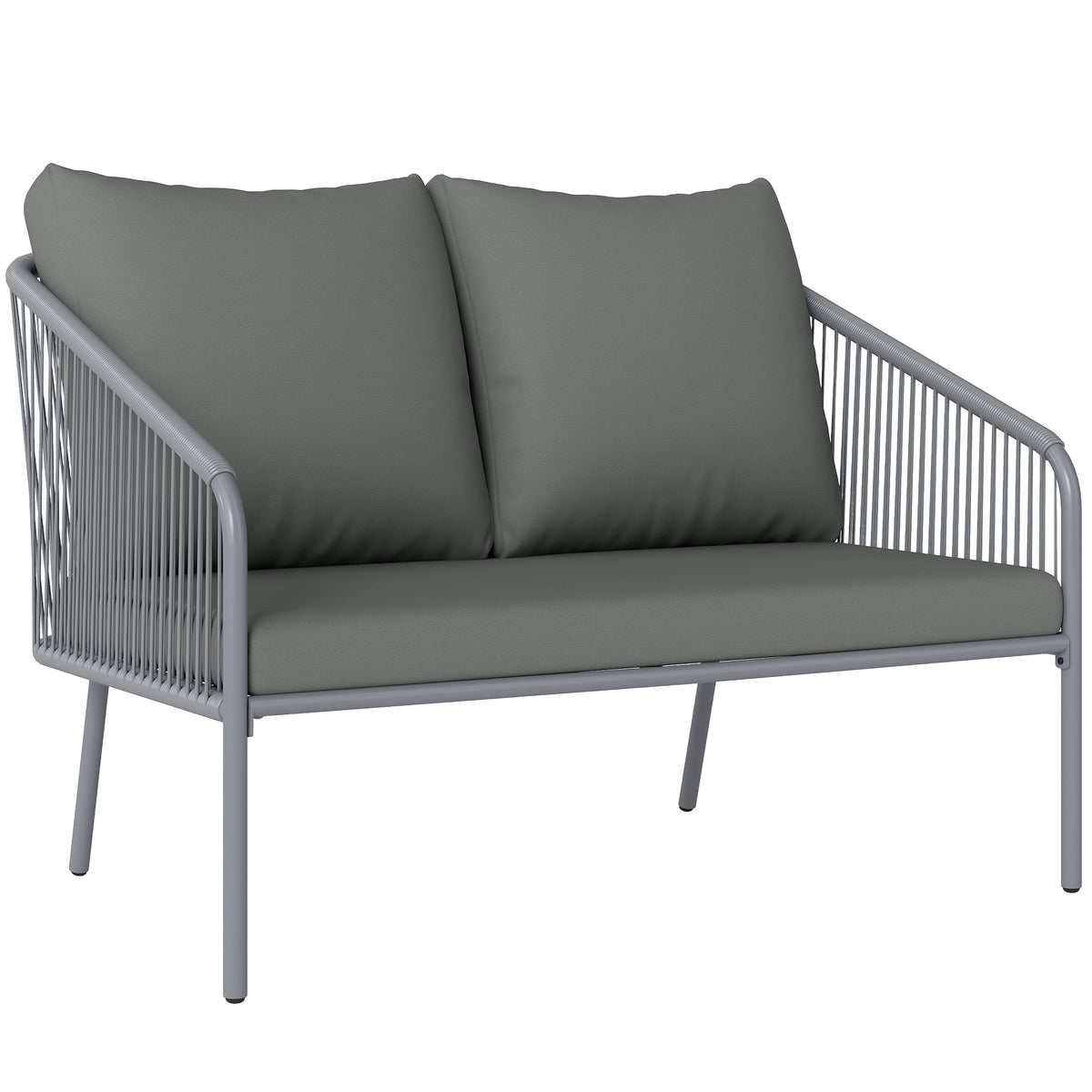 Canapé de jardin 2 places en résine tressée avec coussins canapé d'extérieur accoudoirs cadre en acier 112x72x76cm gris-0