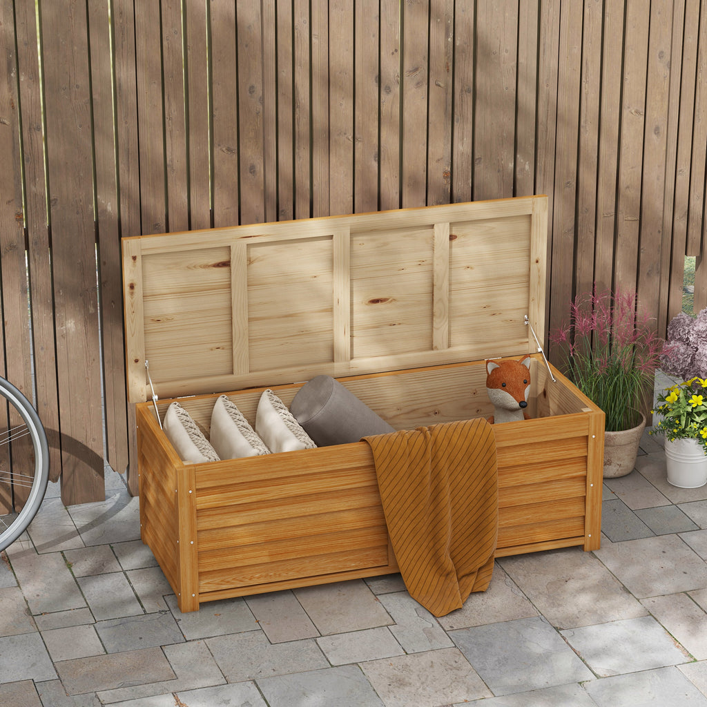 Coffre de rangement extérieur jardin 176L en bois avec poignée, dim. 130L x 50l x 45H cm-9