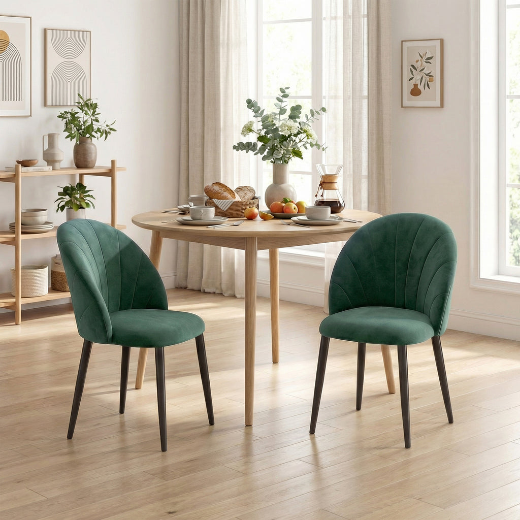 Lot de 2 chaises de salle à manger, chaises de cuisine rembourrées sans accoudoirs, pieds en acier, 52x55x79cm, vert-9