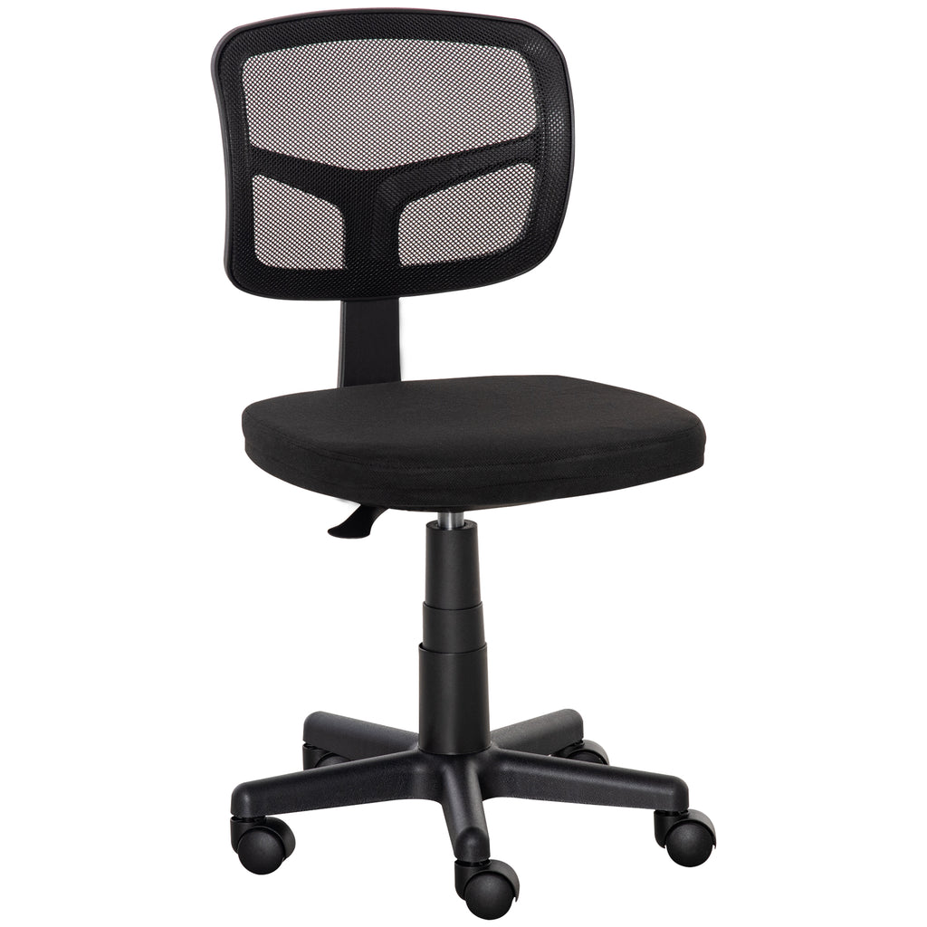 Chaise de bureau sans accoudoirs, fauteuil de bureau en maille, hauteur réglable, assise rembourré, pivotant 360°, noir-0