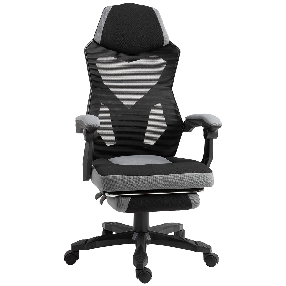 Chaise de bureau fauteuil gaming hauteur réglable dossier roulettes pivotantes repose-pied tissu en maille 58L x 63l x 112-122H cm gris noir-0
