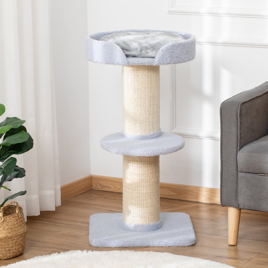 Arbre à chat avec griffoir centre d'activités 2 plateformes coussin bleu clair-8