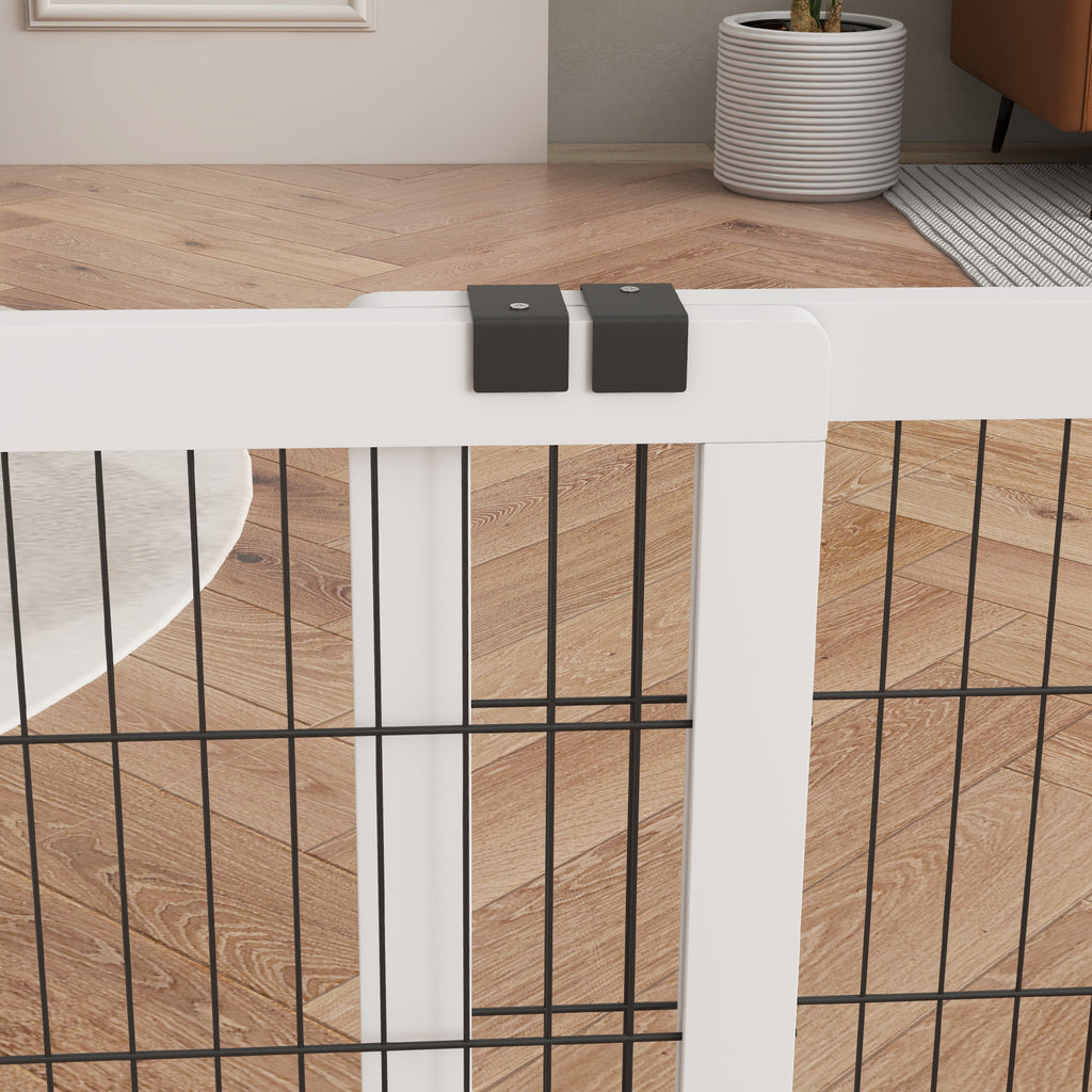 Barrière de sécurité pour chien barrière de protection à 2 panneaux largeur réglable 63-106 cm en bois acier blanc-8