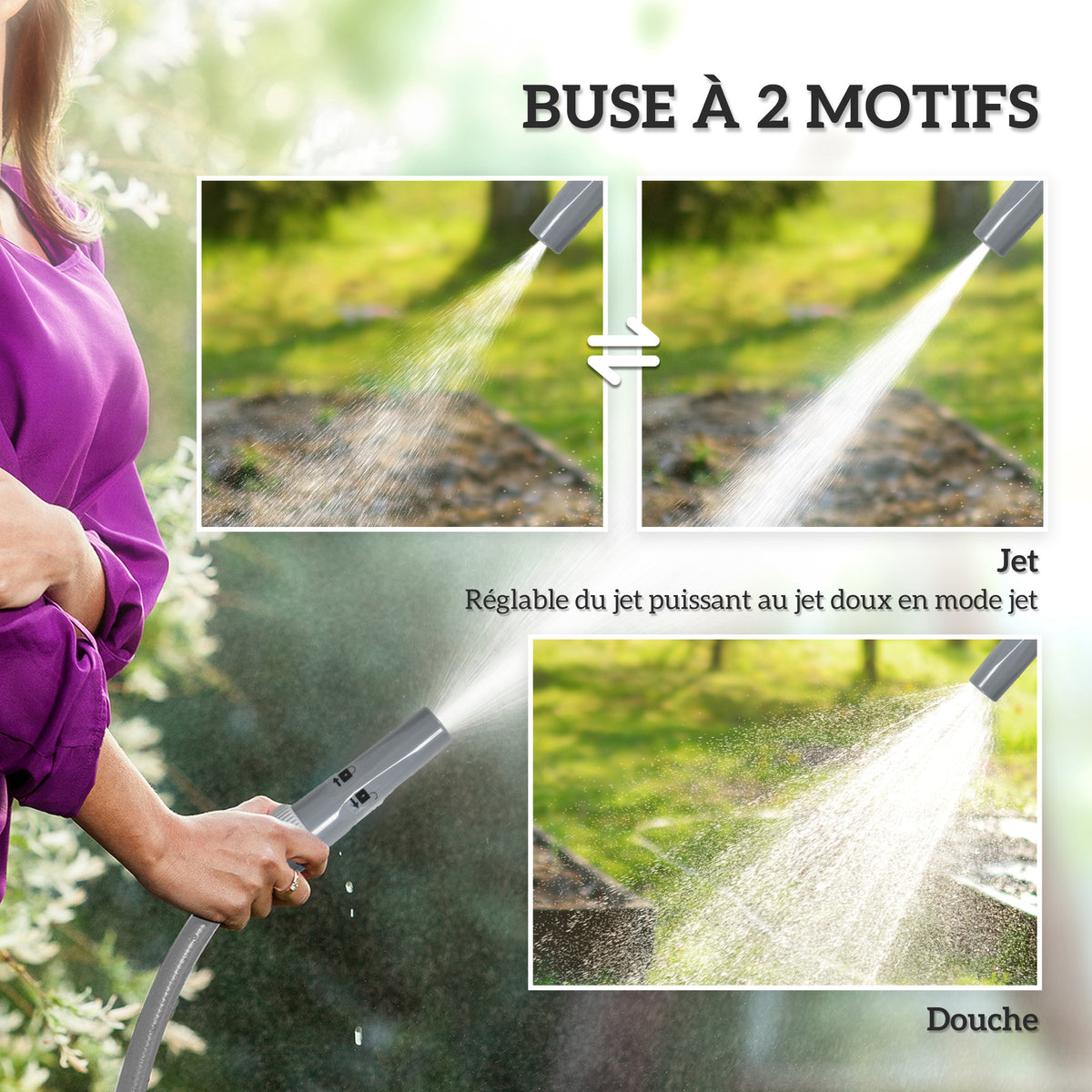 Dévidoir enrouleur de tuyau d'arrosage 20m + 2m, buse de pulvérisation réglable 2 en 1, à fixer au mur ou à poser-4