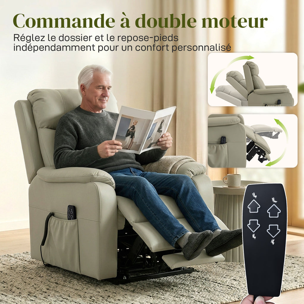 Fauteuil releveur électrique, fauteuil relax électrique, double moteur, dossier inclinable, 87x96x105cm, crème-6