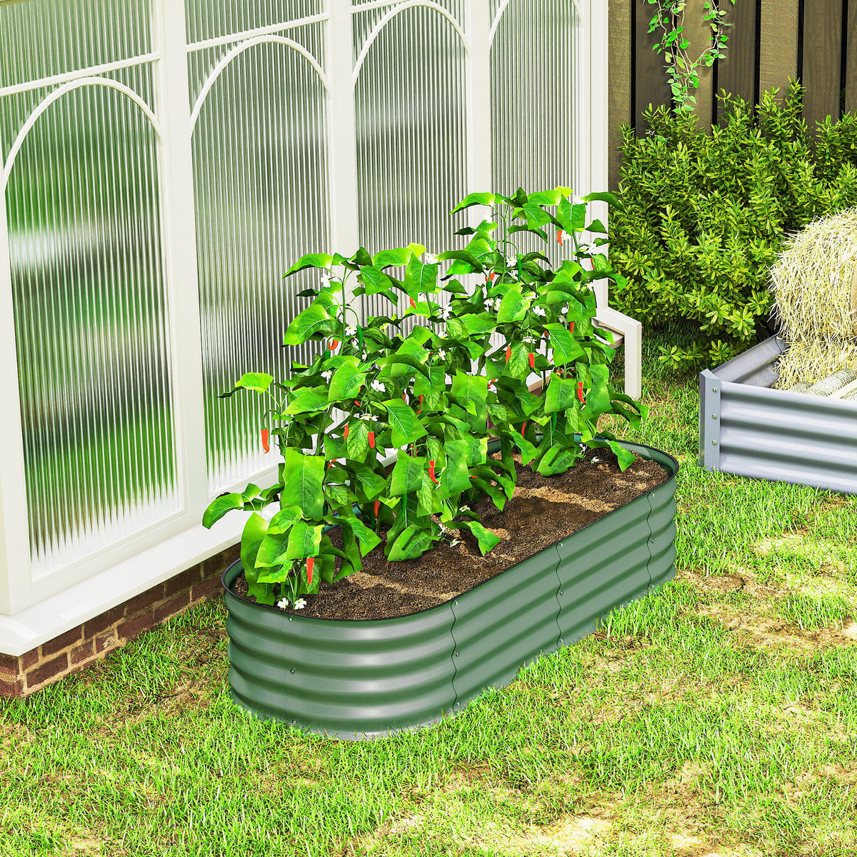 Jardinière surélevée carré potager de jardin en acier modulable légumes, plantes, fleurs, dim. 150 x 62 x 30 cm vert-7