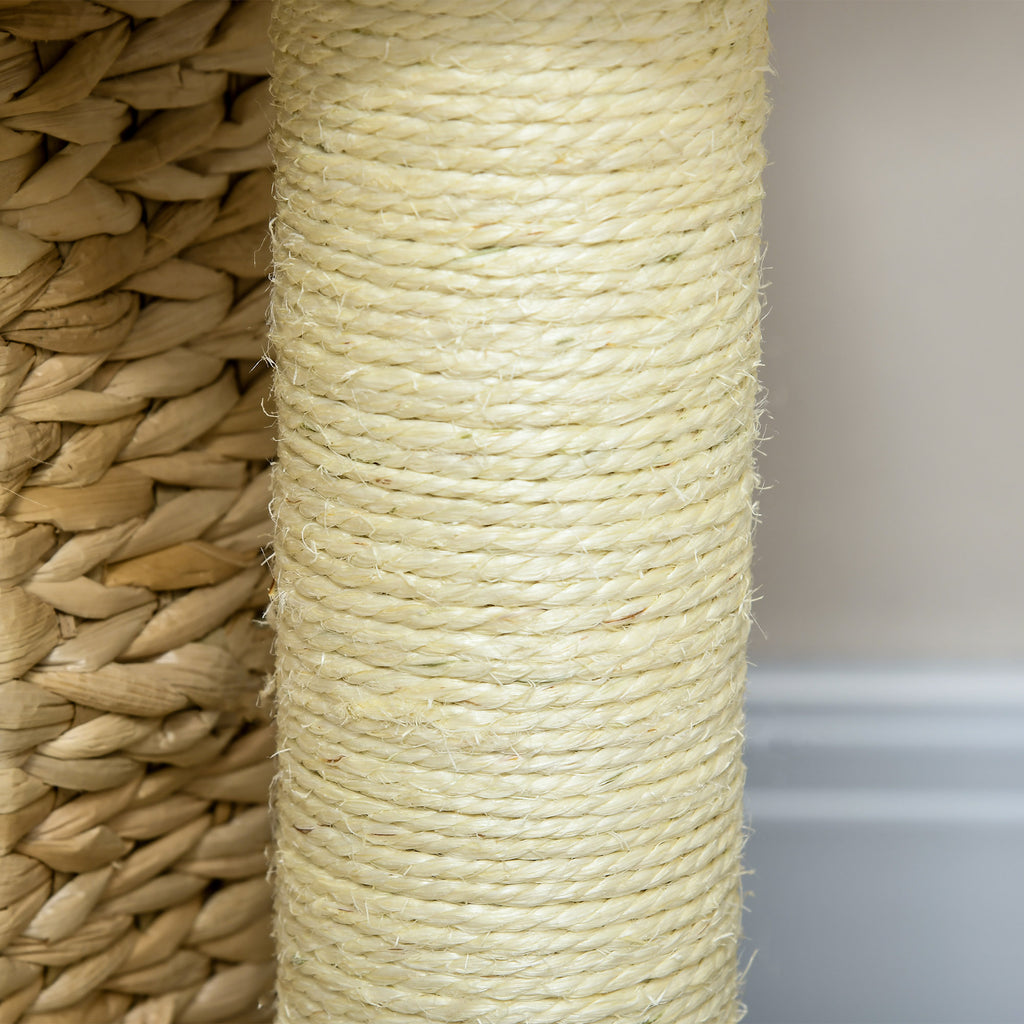 Arbre à chats griffoir sisal naturel 1 niche panier pompon peluche jacinthe d'eau 45 x 40 x 74 cm beige-6