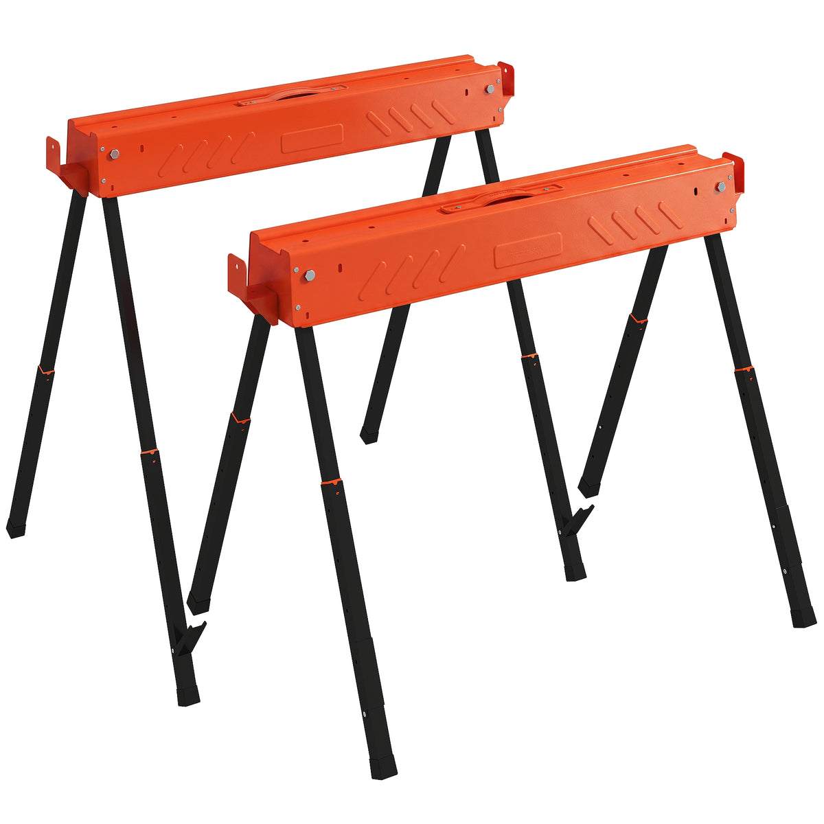 Lot de 2 Tréteaux Pliables en Métal, Charge Max. 500 kg, Tréteaux Portables, Hauteur Réglable 71-85,5cm, Orange-0