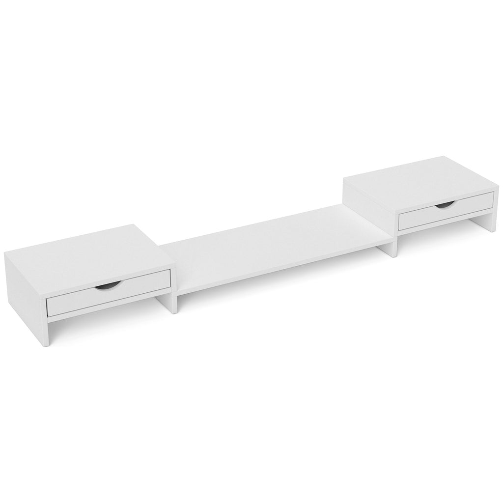Rehausseur écran PC bureau support d'écran d'ordinateur de 60-116 cm avec 2 tiroirs, longueur et angle réglables-0