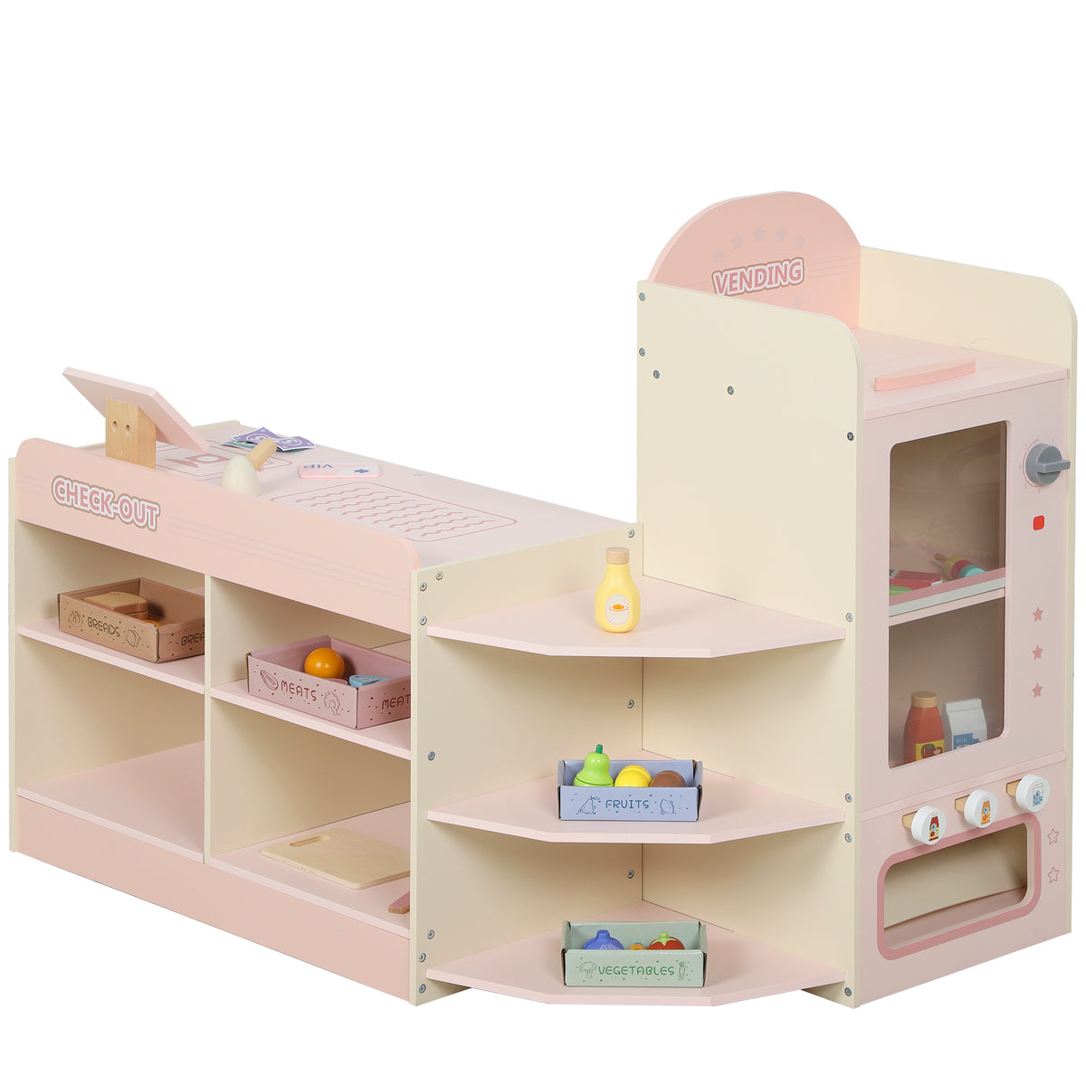 Supermarché pour enfant, marchande en bois, caisse enregistreuse, distributeur et accessoires, 90,7x60x73,8cm, vert-0