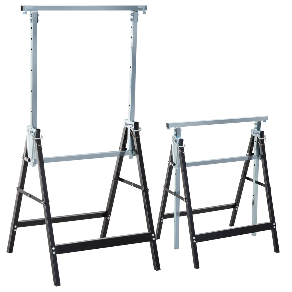 Lot de 2 tréteaux pliables télescopiques hauteur réglable 80-130 cm noir-0
