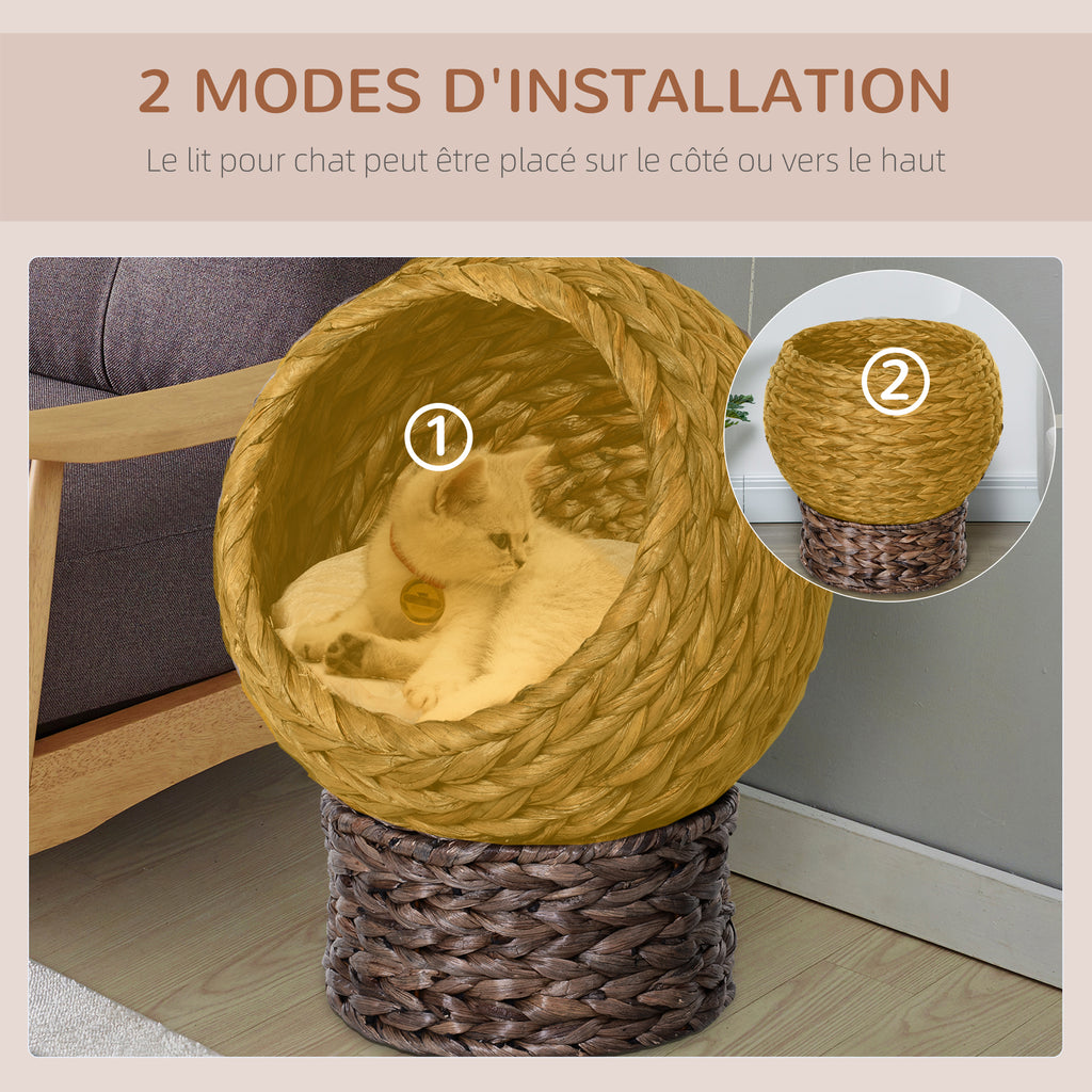 Panier lit surélevé pour chat, niche grotte cosy grand confort, dim. 40L x 37l x 51H cm coussin moelleux beige inclus-5