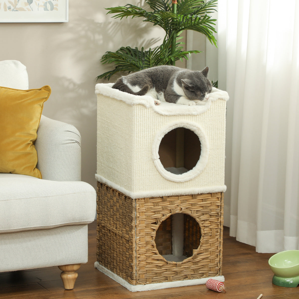 Niche pour chat d'intérieur à 3 niveaux, tour pour chat avec griffoir en sisal à griffer 41 x 41 x 75,5 cm, crème-1