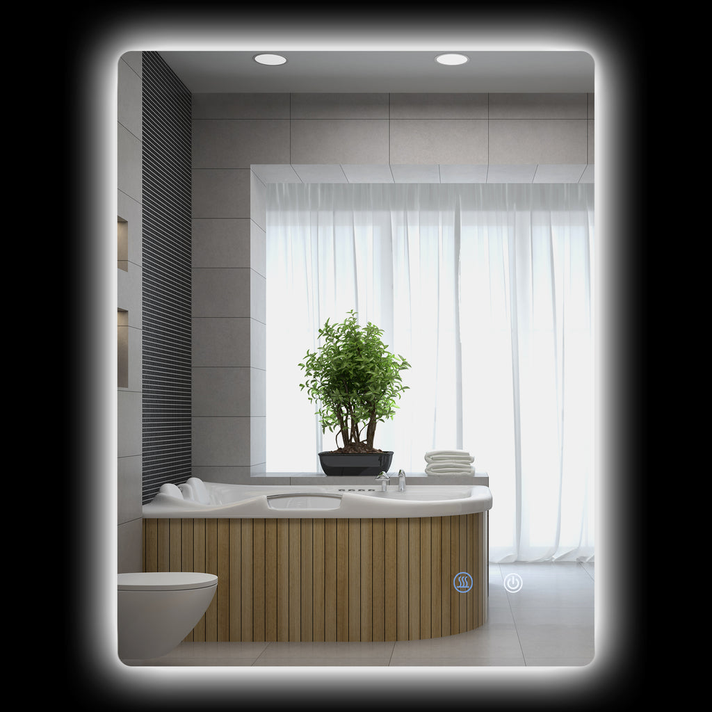 Miroir rectangulaire mural lumineux LED de salle de bain 80 x 60 cm luminosité réglable blanc transparent-0