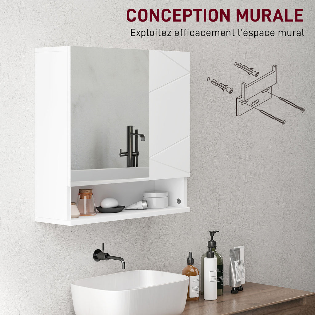 Armoire murale miroir de salle de bain placard de rangement 2 portes 55 x 17 x 55 cm blanc-7
