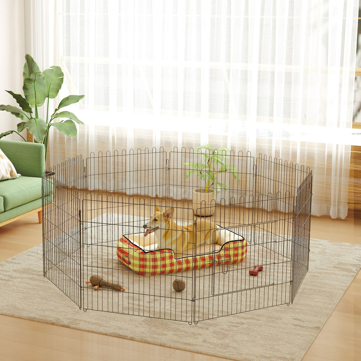 Parc enclos chiots animaux domestiques chiens lapins rongeurs petits int./ext. diamètre 180 panneaux 71x61cm noir-1