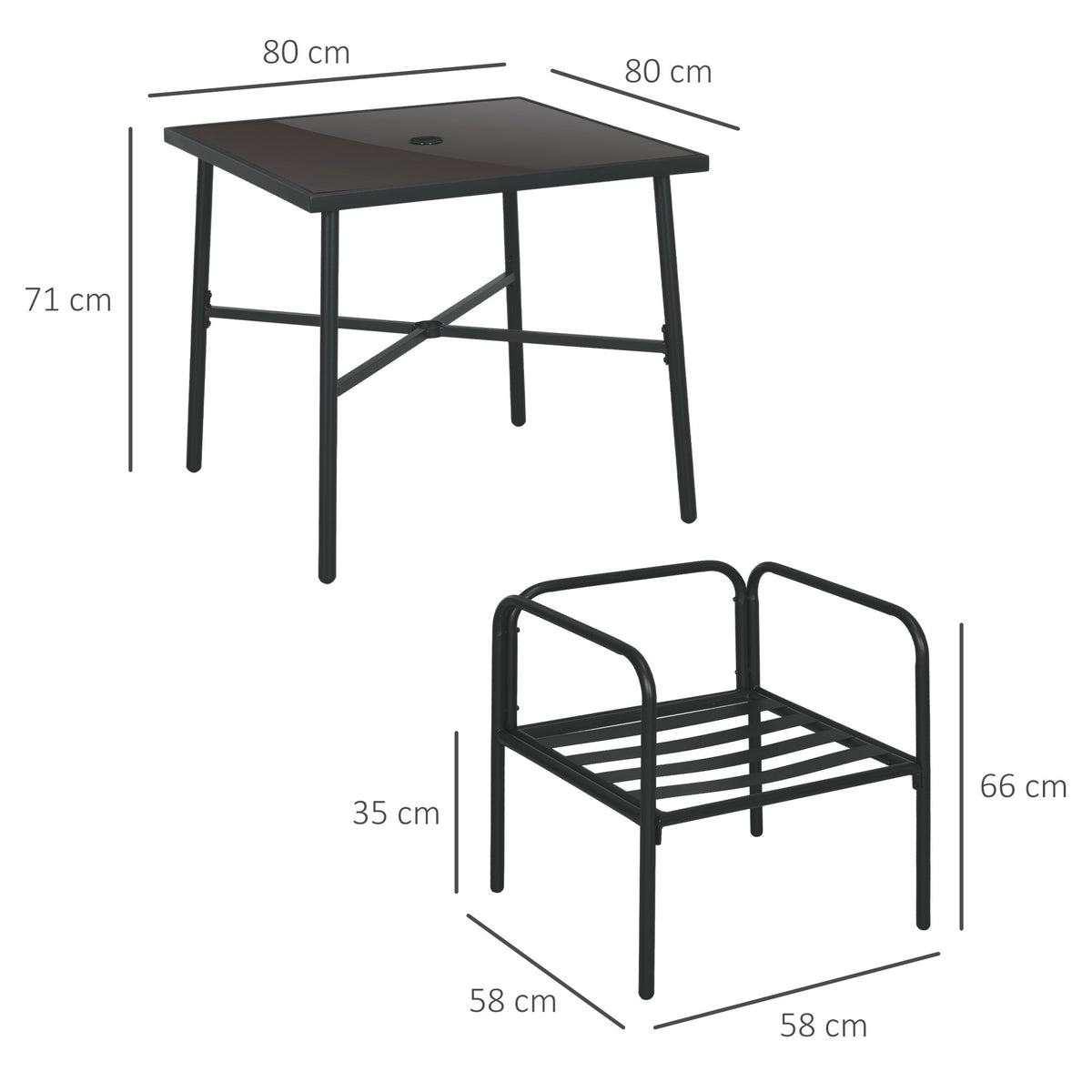 Salon de jardin ensemble table et chaises 5 pièces 1 table à manger carrée et 4 chaises 4 coussins-2
