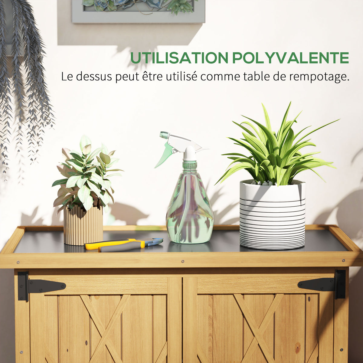 Abri de jardin armoire de jardin 3 étagères 2 portes toit en tôle galvanisé étanche bois sapin 75 x 40 x 90 cm jaune-7