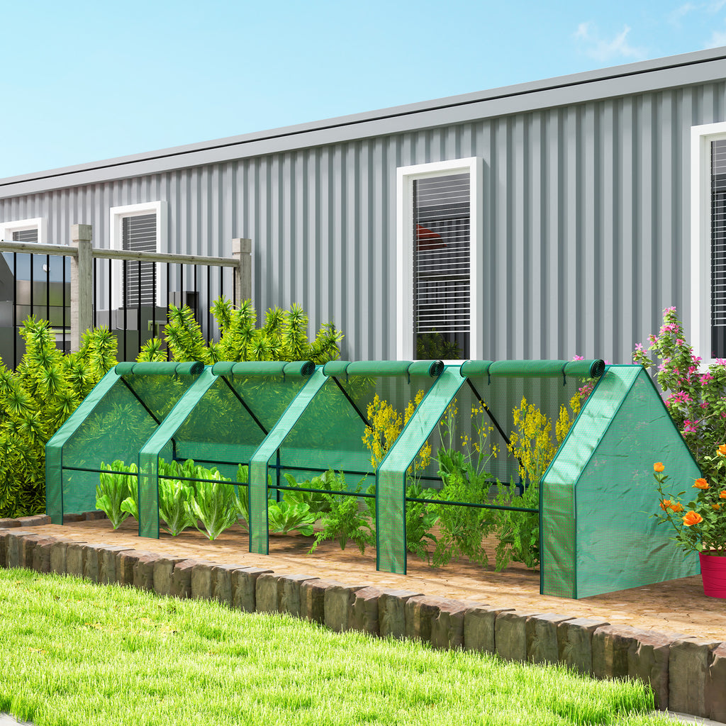 Mini Serre de Jardin mini serre tunnel 4 fenêtres avec Zip enroulables Acier PE 140 g/m² Anti-UV 360x90x90cm Vert-1