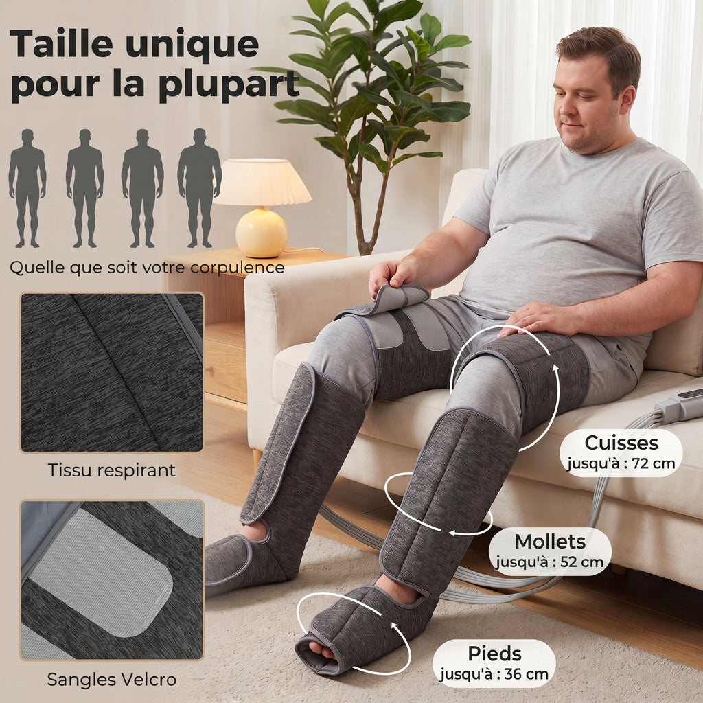 Masseur de jambes, masseur de compression pour les mollets, les genoux, les pieds avec chaleur, 3 modes automatiques-5