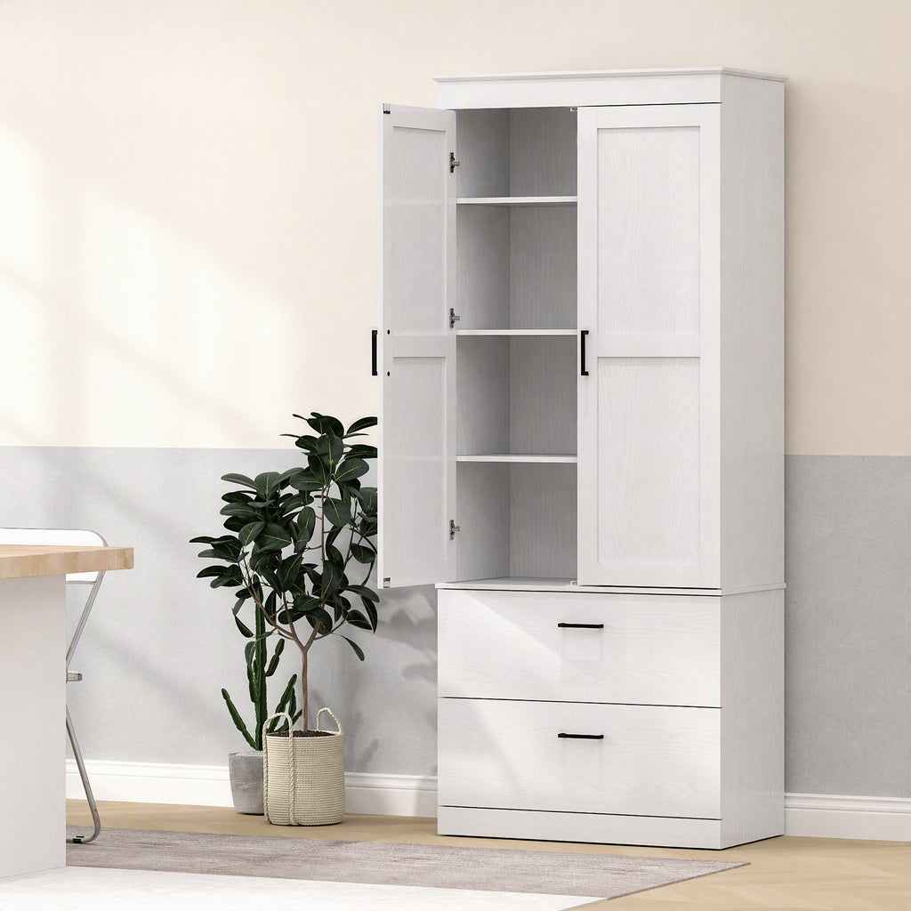 Armoire de cuisine buffet cuisine vaisselier meuble de rangement avec placard, 2 tiroirs et étagères réglables, crème-1