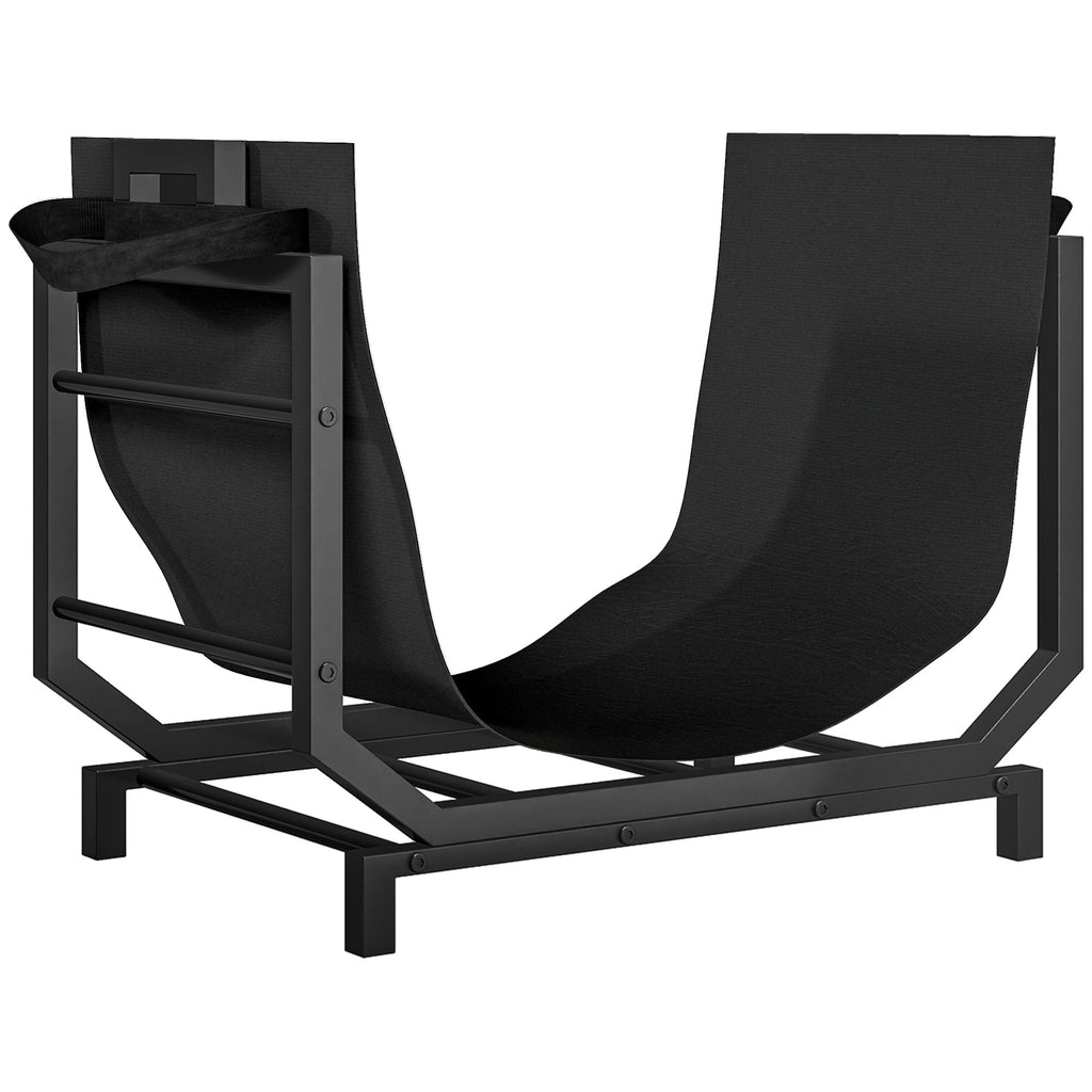 Range-bûches porte buche avec sac de transport et poignées pour intérieure, en métal robuste, 53 x 33 x 43 cm, noir-0