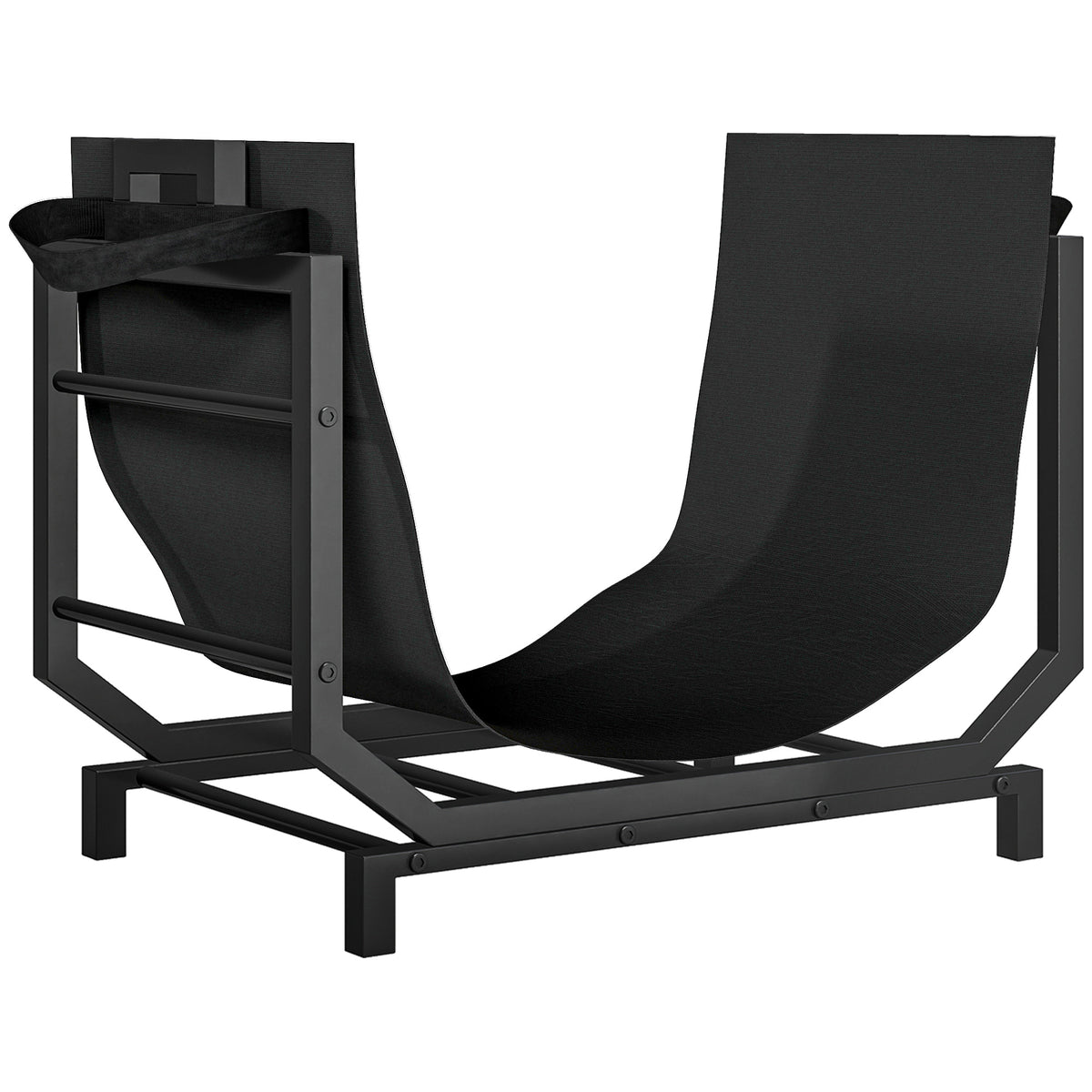 Range-bûches porte buche avec sac de transport et poignées pour intérieure, en métal robuste, 53 x 33 x 43 cm, noir-0