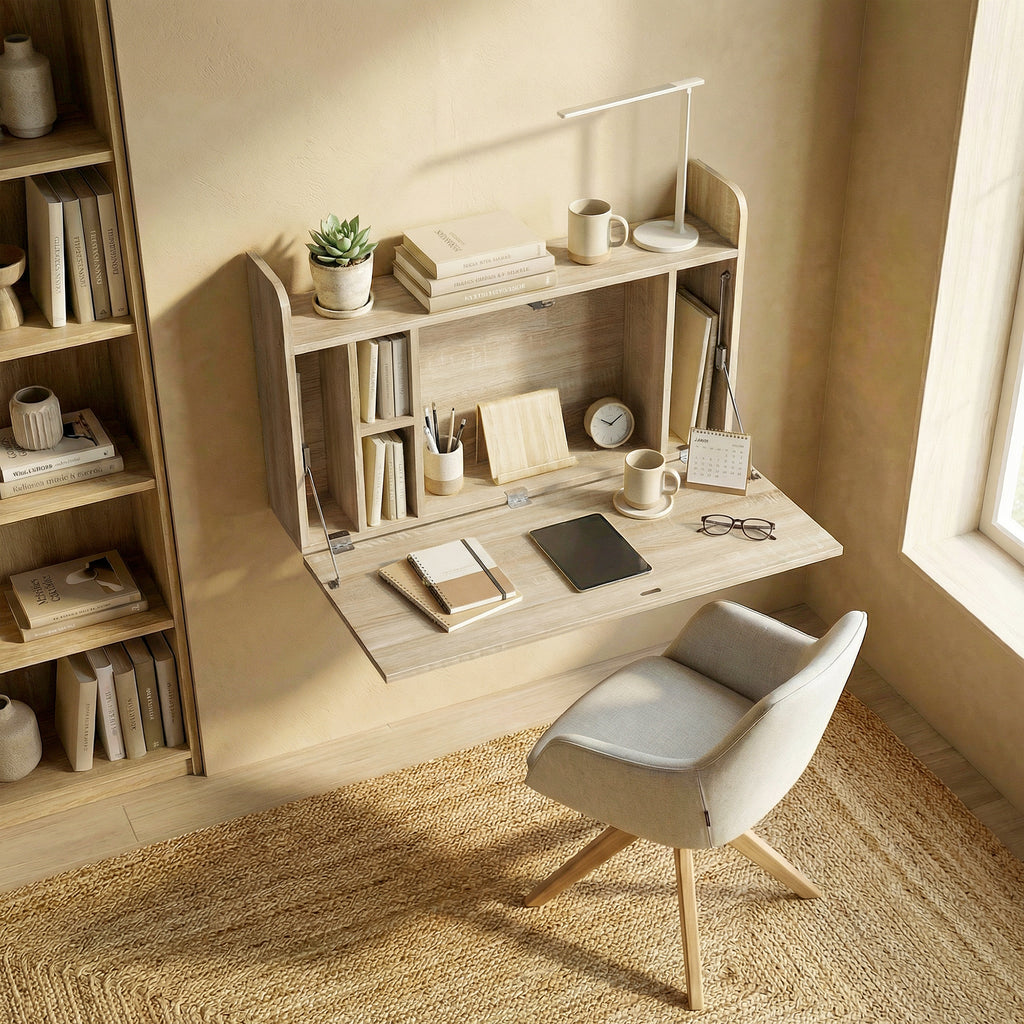 Bureau suspendu table murale table d'ordinateur murale et tablette rabattable avec rangements - 77 x 20 x 51 cm-6