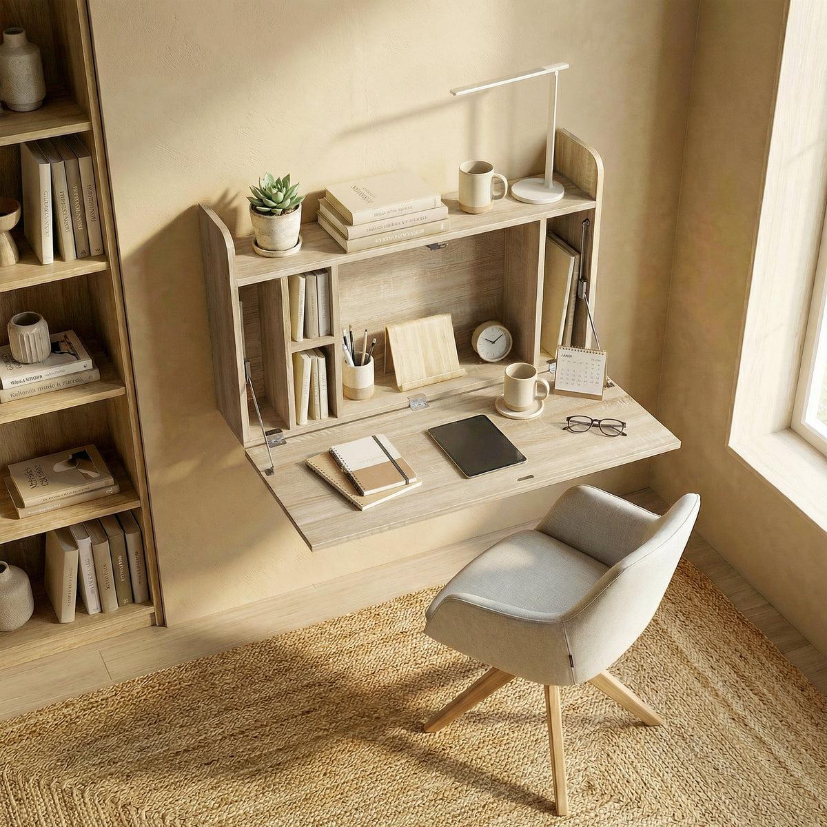 Bureau suspendu table murale table d'ordinateur murale et tablette rabattable avec rangements - 77 x 20 x 51 cm-6