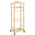 Portant à vêtements sur roulettes, porte-manteaux en bambou, double cintre intégré, 47 x 33,7 x 105,5 cm, bois naturel-0