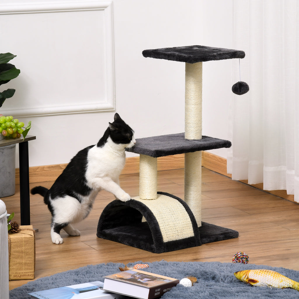 Arbre à chat arbre à grimper griffoir pour chat hauteur 72 cm balle suspendue gris foncé-9