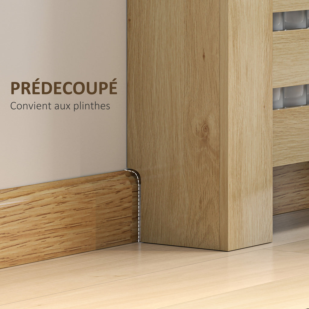Couvercle de radiateur cache radiateur grille à lattes horizontales avec 2 tiroirs en bois 111l x 19P x 95,5H cm chêne-3