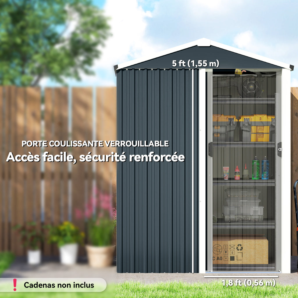 Abri de jardin en métal 1,2 m², cabane jardin extérieure, porte coulissante verrouillable, 136x87x176cm, gris-4