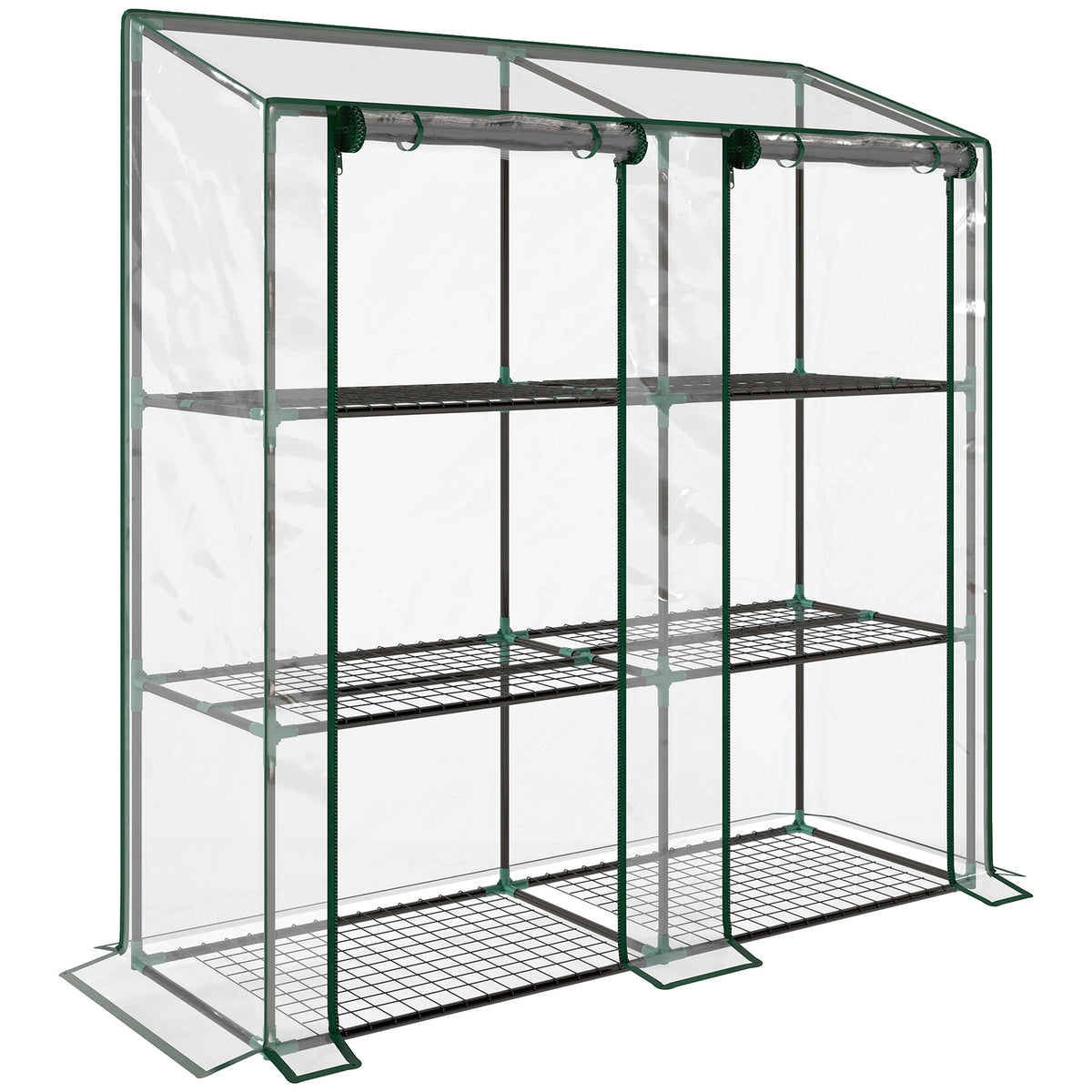 Mini serre de jardin 3 niveaux avec bâche en plastique, 2 portes enroulables, 6 étagères, dim. 143L x 46l x 141/151H cm-0