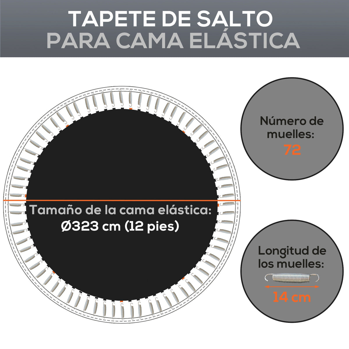 Tapis de rechange pour trampoline tapis de saut de remplacement, compatible trampoline Ø 3,7 m et ressorts de 14 cm-3