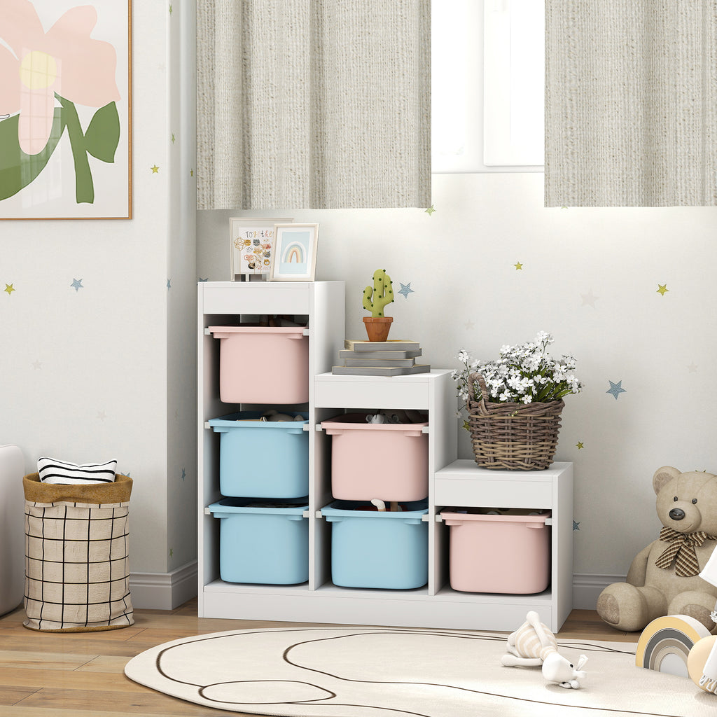 Meuble de rangement pour jouets des enfants avec 6 bacs amovibles, 3 niveaux de rangement, 96 x 38,5 x 90, multicolore-9