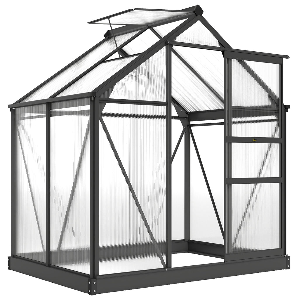 Serre de jardin polycarbonate 190 x 132 x 201 cm résistant aux UV 30+ fondation renforcé gouttière gris-0