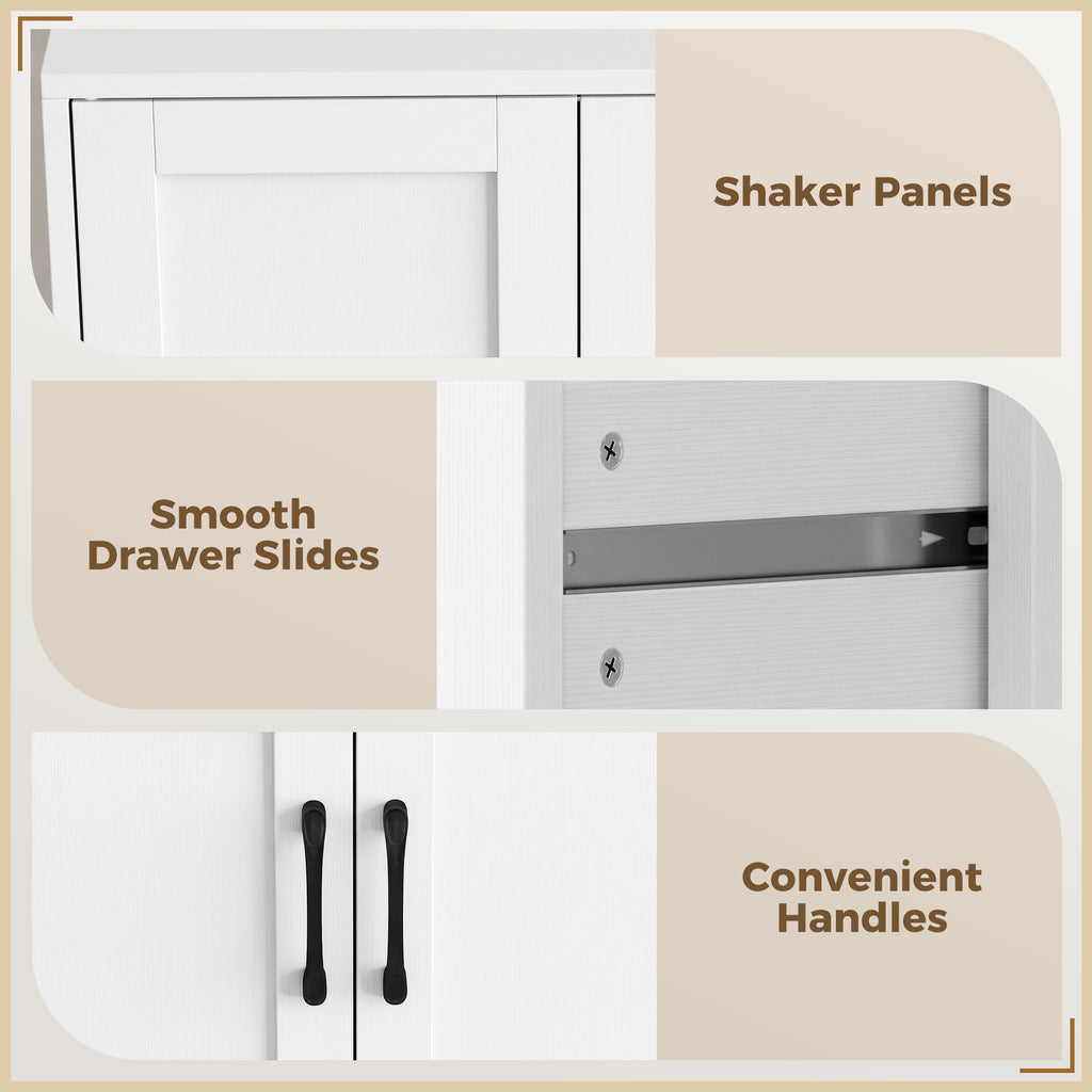 Buffet Haut Cuisine, Armoire Cuisine, 4 Portes à Fermeture Douce, Tiroir, Compartiment Ouvert, Étagères Réglables, Blanc-7