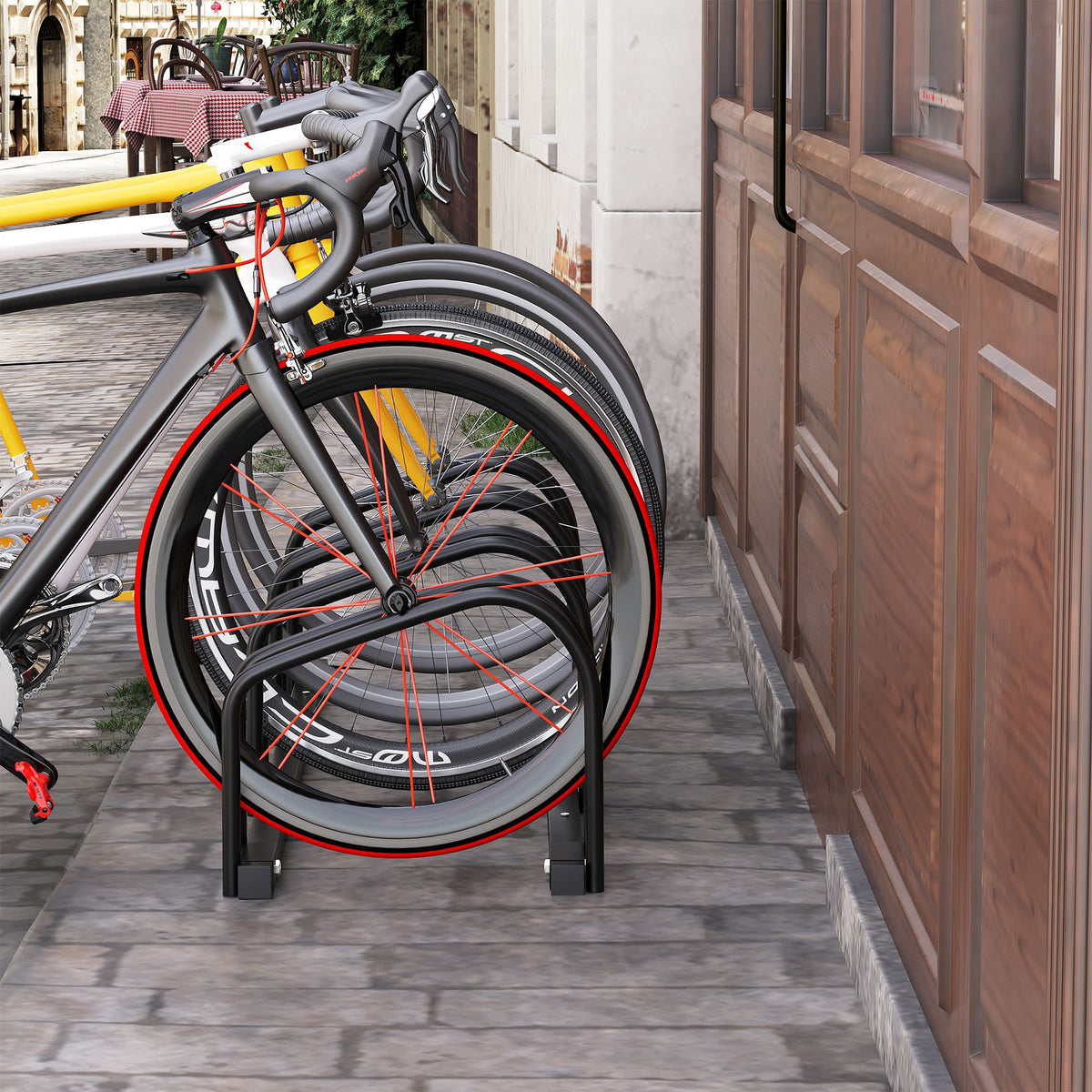 Râtelier 4 vélos range-vélos support de rangement pneu 65 mm sol ou mural pour VTT enfants BMX 110 x 33 x 27 cm acier noir-1