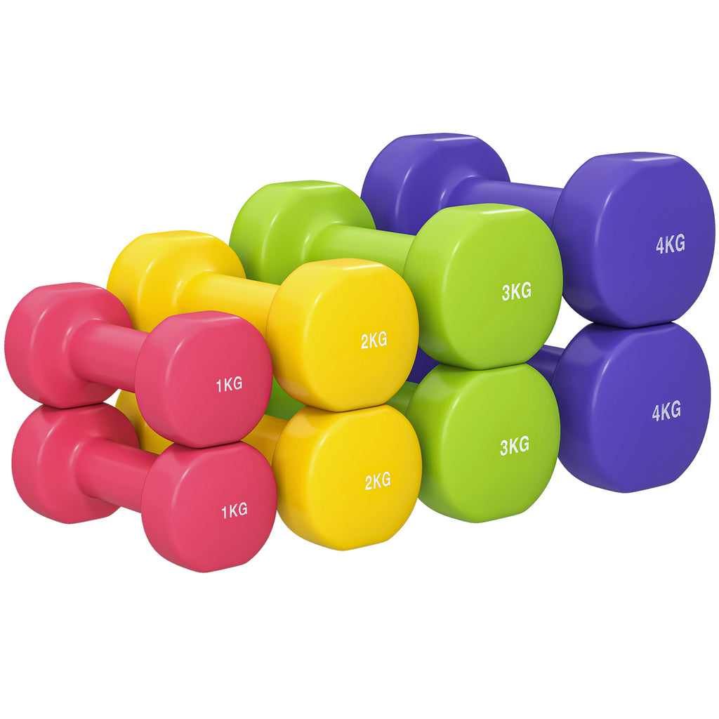 Ensemble d'haltères hexagonaux total 20 kg lot de 8 haltères courts de gym avec revêtement en polyuréthane multicolore-0