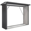 Abri-bûches couvert support pour bois de chauffage plancher surélevé toit incliné, acier galvanisé 213x66,5x150cm gris-0