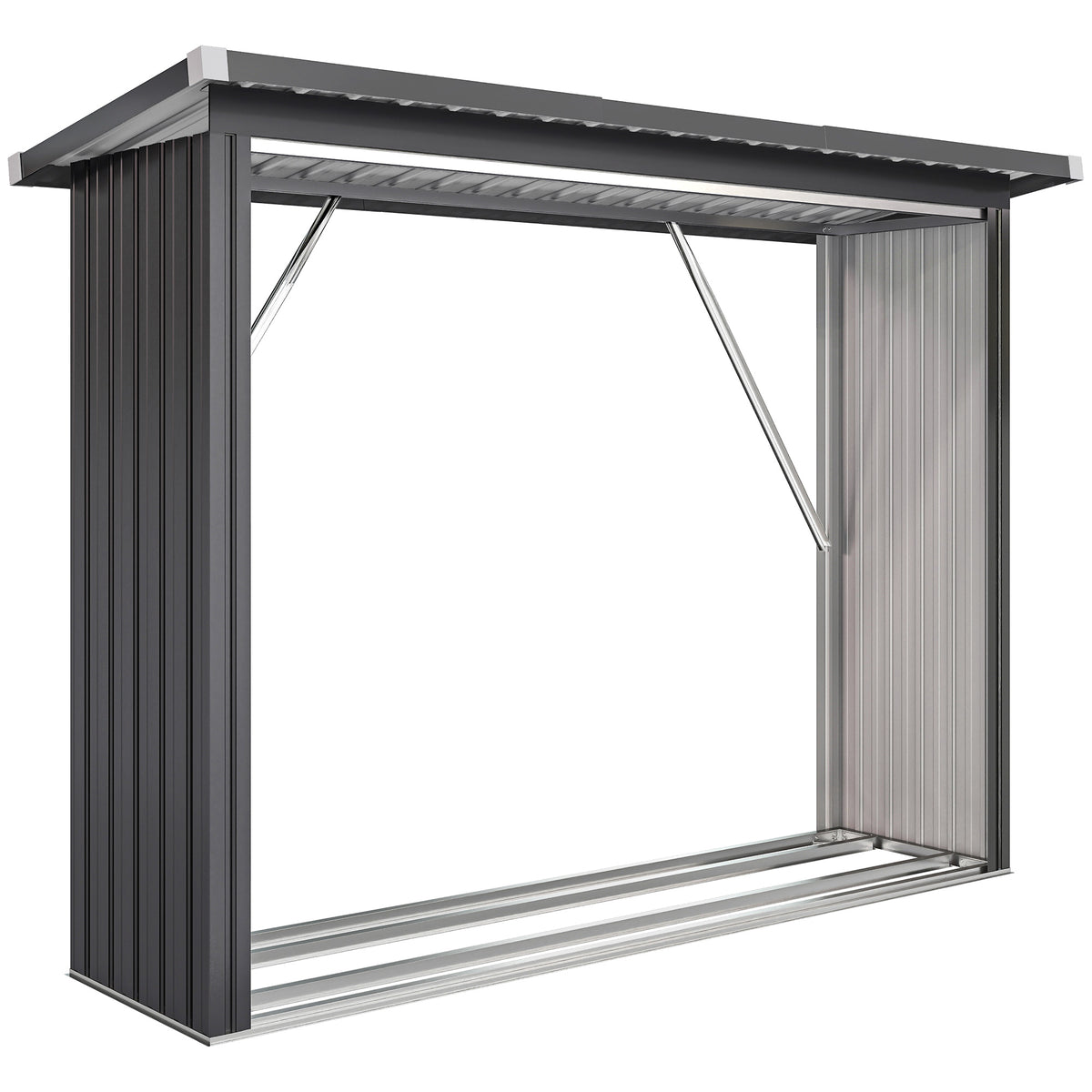 Abri-bûches couvert support pour bois de chauffage plancher surélevé toit incliné, acier galvanisé 213x66,5x150cm gris-0