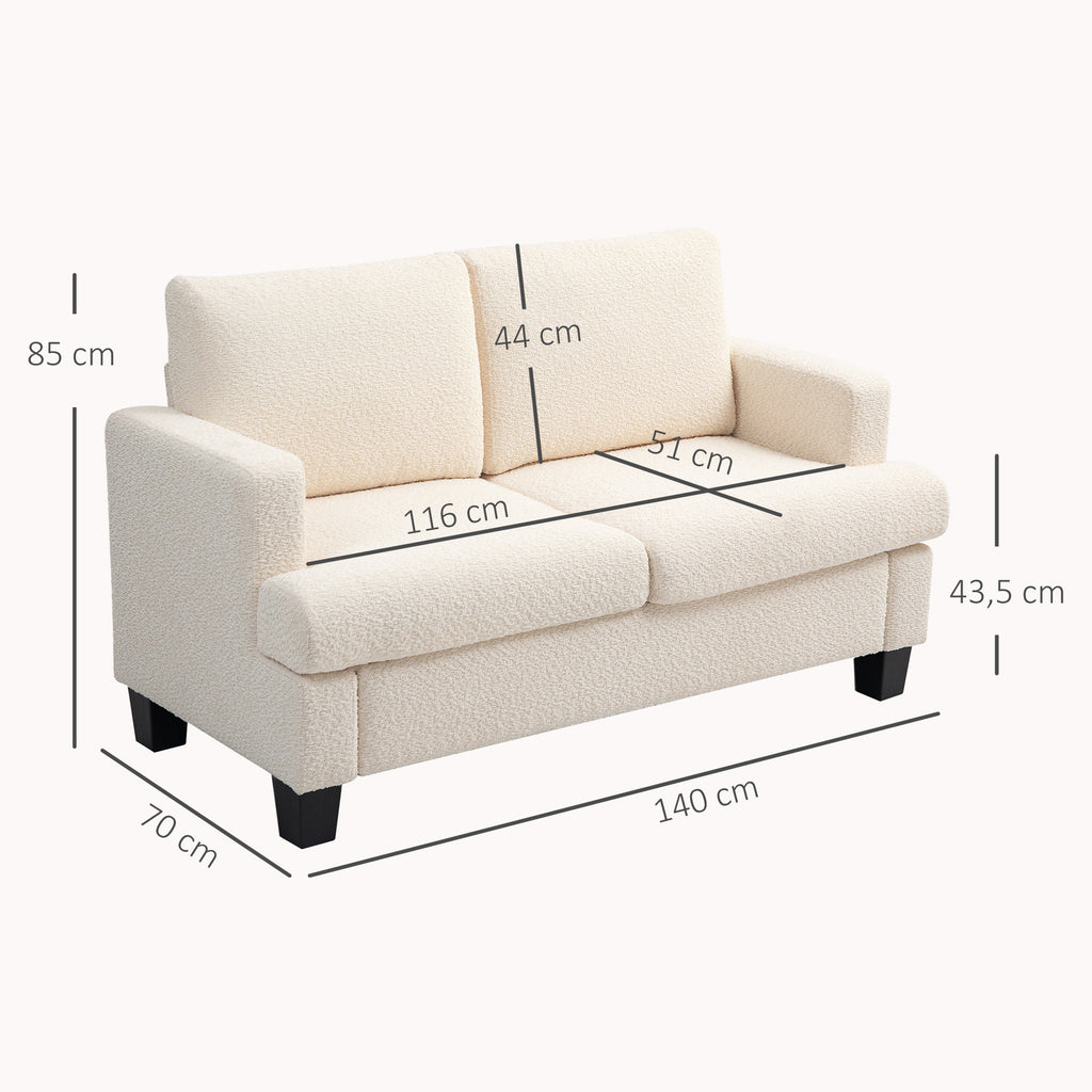 Canapé 2 places 120 cm avec coussins de dossier amovibles, tissu chenille pour salon, chambre, bureau, beige-2