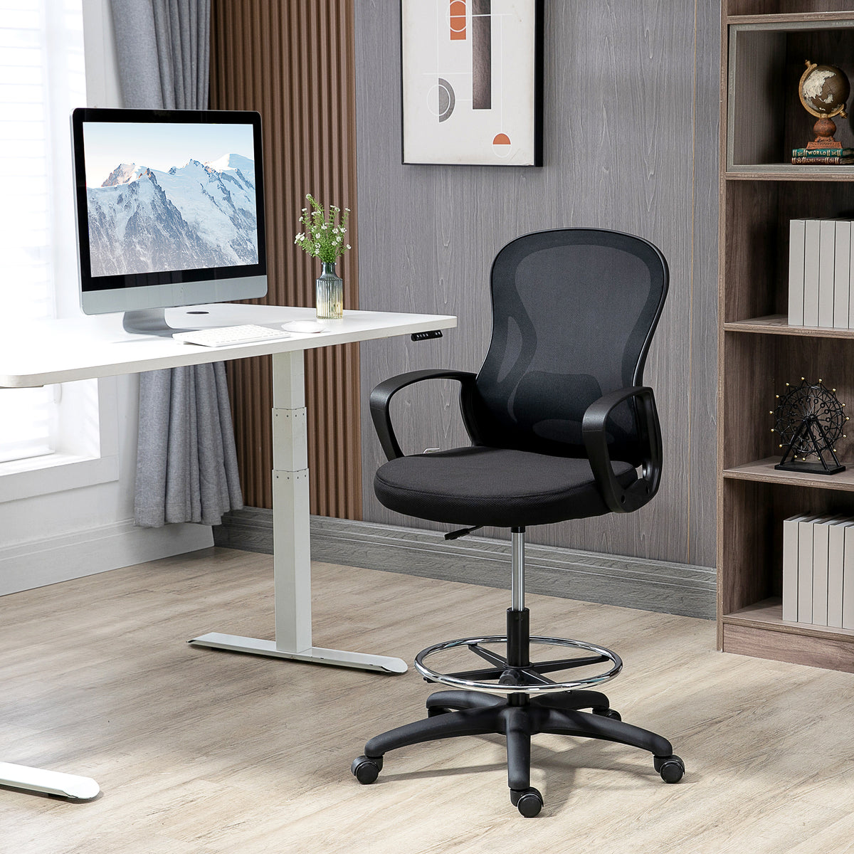 Lot de 2 fauteuils de bureau chaise de bureau assise haute réglable pivotant 360° maille respirante noir-1