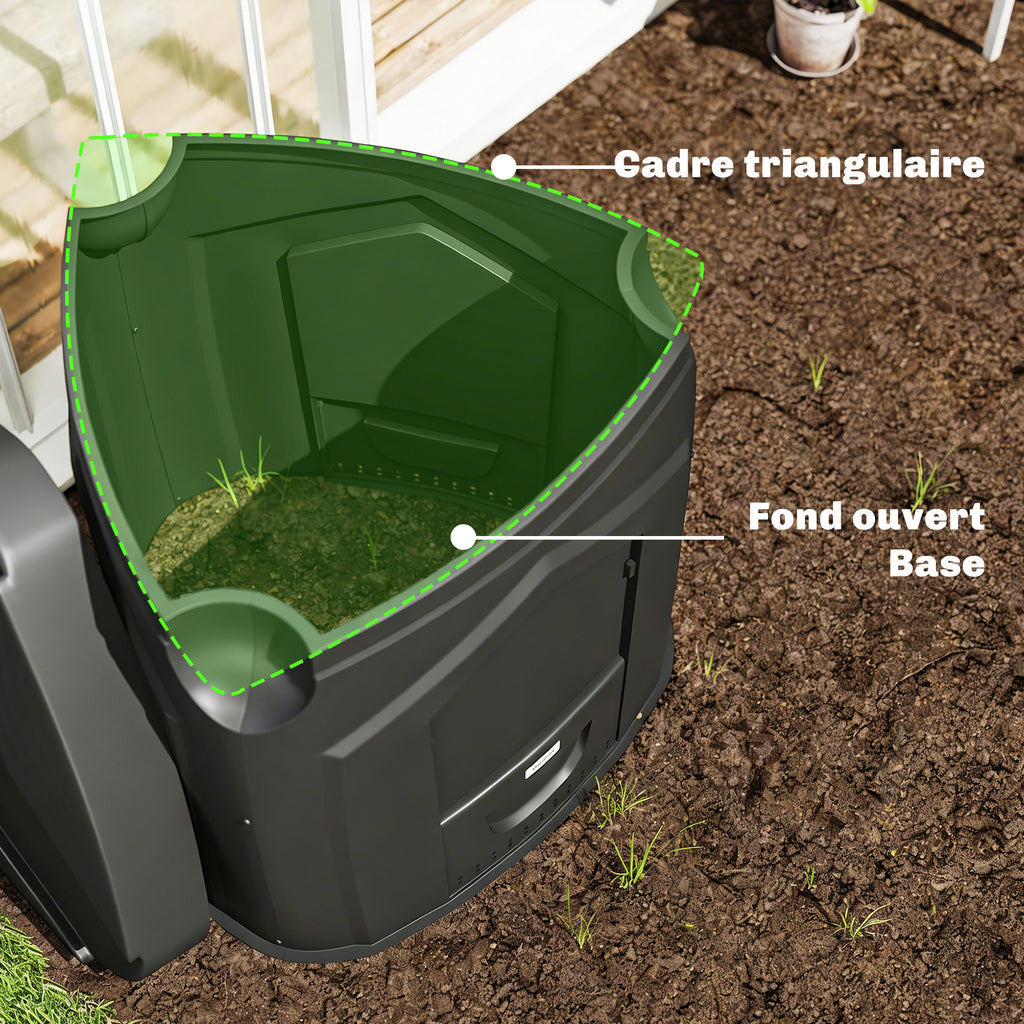 Composteur de jardin, 240L, bac à compost extérieur, en polypropylène, 3 Portes, 66 Aérations, 78 x 75 x 78 cm, Noir-4