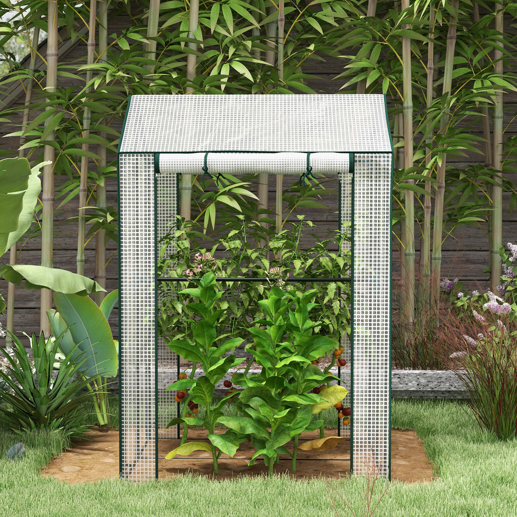 Serre de jardin avec 2 espaces et 2 portes enroulables - 0,8 m² Serre à tomates dim. 1L x 0,8l x 1,5H m, Acier et PE-7