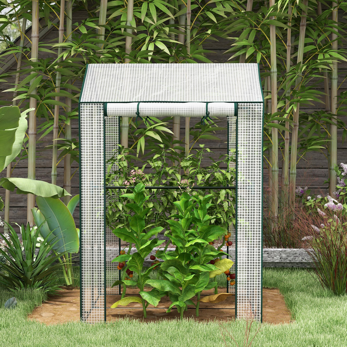 Serre de jardin avec 2 espaces et 2 portes enroulables - 0,8 m² Serre à tomates dim. 1L x 0,8l x 1,5H m, Acier et PE-7