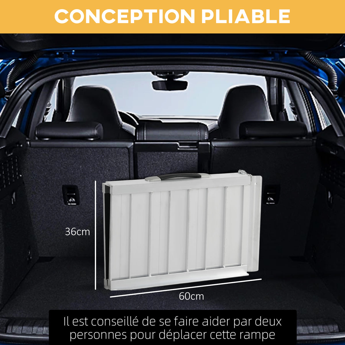 Rampe de Fauteuil Roulant Rampe de Chargement Rampe d'accès antidérapante Pliable avec Bordures de sécurité alu. Noir-5