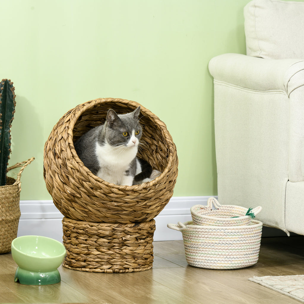 Panier chat lit surélevé chat cosy niche grotte à chat grand confort dim. 40L x 37l x 51H cm coussin moelleux beige inclus-1